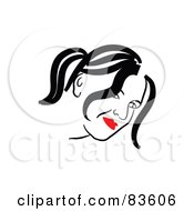 Poster, Art Print Of Line Drawing Of A Red Lipped Womans Face - Version 11