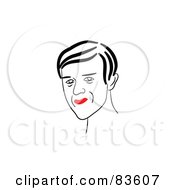 Royalty Free RF Clipart Illustration Of A Line Drawn Man With Red Lips Version 5