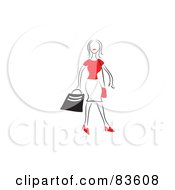 Poster, Art Print Of Line Drawn Shopping Woman With Red Accessories