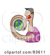 Royalty Free RF Clipart Illustration Of A Man Guarding The Earth With His Arms