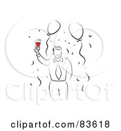 Royalty Free RF Clipart Illustration Of A Line Drawn Businessman With Red Lips Toasting At A Party by Prawny