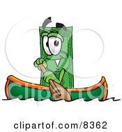 Dollar Bill Mascot Cartoon Character Rowing A Boat by Toons4Biz