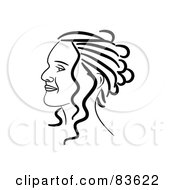 Poster, Art Print Of Black And White Line Drawn Girls Face With Her Hair Up