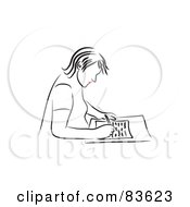 Poster, Art Print Of Line Drawing Of A Red Lipped Woman Writing A Letter