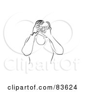 Royalty Free RF Clipart Illustration Of A Black And White Line Drawn Woman Taking Pictures