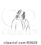 Poster, Art Print Of Line Drawing Of A Red Lipped Woman With Windswept Hair