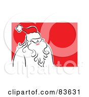 Poster, Art Print Of Line Drawn Santa Wearing A Red Hat