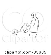Poster, Art Print Of Black And White Line Drawn Man Using A Watering Can - Version 1