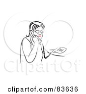Royalty Free RF Clipart Illustration Of A Line Drawing Of A Red Lipped Woman Talking On A Phone