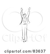 Royalty Free RF Clipart Illustration Of A Black And White Line Drawing Of A Jumping Businessman
