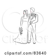 Poster, Art Print Of Line Drawn Bride And Groom Red Lips