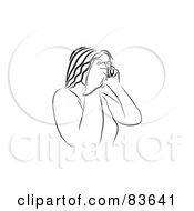 Royalty Free RF Clipart Illustration Of A Black And White Line Drawn Woman Taking Pics