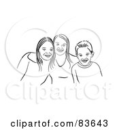 Poster, Art Print Of Two Happy Line Drawn Girls And Their Brother