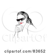 Poster, Art Print Of Line Drawing Of A Red Lipped Woman Wearing Shades And Drinking