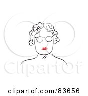 Line Drawing Of A Red Lipped Senior Womans Face
