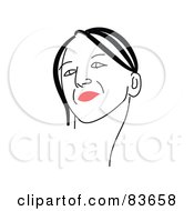 Poster, Art Print Of Line Drawing Of A Red Lipped Womans Face - Version 9