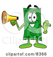 Poster, Art Print Of Dollar Bill Mascot Cartoon Character Screaming Into A Megaphone