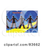 Poster, Art Print Of Team Of Silhouetted Men Holding Hands Under Teamwork On Blue