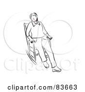 Royalty Free RF Clipart Illustration Of A Line Drawn Woman With Red Lips Sitting In A Rocking Chair