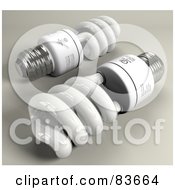 Poster, Art Print Of Two 3d Spiral Energy Saver Light Bulbs On Gray