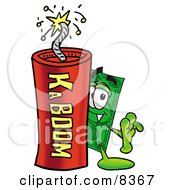 Poster, Art Print Of Dollar Bill Mascot Cartoon Character Standing With A Lit Stick Of Dynamite