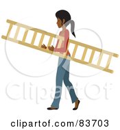Young Indian Woman Carrying A Wooden Ladder