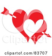 Poster, Art Print Of Cupids Arrow Through Two Red And White Hearts