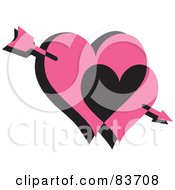 Poster, Art Print Of Cupids Arrow Through Two Pink And Black Hearts