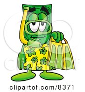 Dollar Bill Mascot Cartoon Character In Green And Yellow Snorkel Gear