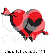 Poster, Art Print Of Cupids Arrow Through Two Red And Black Hearts