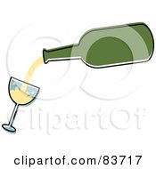 Green Bottle Pouring White Wine Into A Tilted Glass