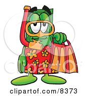 Dollar Bill Mascot Cartoon Character In Orange And Red Snorkel Gear
