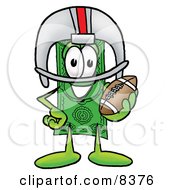 Dollar Bill Mascot Cartoon Character In A Helmet Holding A Football