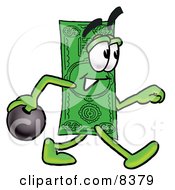 Dollar Bill Mascot Cartoon Character Holding A Bowling Ball