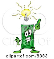 Dollar Bill Mascot Cartoon Character With A Bright Idea