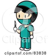 Poster, Art Print Of Asian Mini Person Surgeon Man In Scrubs Holding A Scalpel