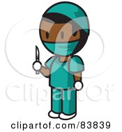 Royalty Free RF Clipart Illustration Of An Indian Mini Person Surgeon Man In Scrubs Holding A Scalpel