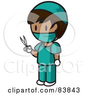 Mini Person Surgeon Woman In Scrubs Holding Scissors