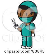 Poster, Art Print Of Indian Mini Person Surgeon Man In Scrubs Holding Scissors