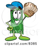 Poster, Art Print Of Dollar Bill Mascot Cartoon Character Catching A Baseball With A Glove