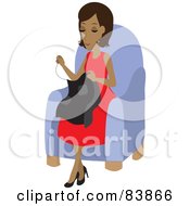 Poster, Art Print Of Pleasant Hispanic Woman Sitting In A Chair And Sewing