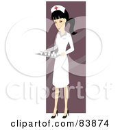 Royalty Free RF Clipart Illustration Of An Asian Female Nurse Carrying A Tray Of Meds by Rosie Piter