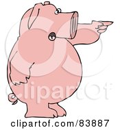 Standing Pink Pig Shouting And Pointing To The Right