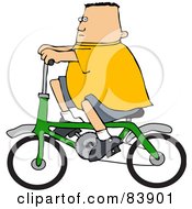Poster, Art Print Of Chubby Caucasian Boy Riding A Green Bicycle