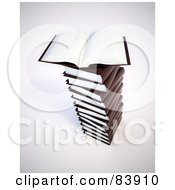 Poster, Art Print Of 3d Open Book With Blank Pages On Top Of A Pile Of Brown Books