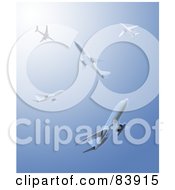 Royalty Free RF Clipart Illustration Of 3d Circling Airliners In A Blue Sky
