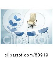Poster, Art Print Of Plush Leather Chair Facing A Half Circle Of Simple Chairs