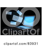 Royalty Free RF Clipart Illustration Of A 3d Laptop Sending Out Email Envelopes by Mopic