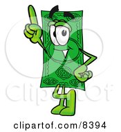 Poster, Art Print Of Dollar Bill Mascot Cartoon Character Pointing Upwards