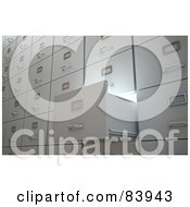 Royalty Free RF Clipart Illustration Of Light Shining Out Of An Open 3d File Cabinet Drawer by Mopic
